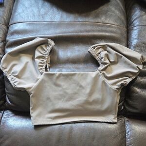 Tiger Friday,  Cream and Brown Ruched Crop Blouse